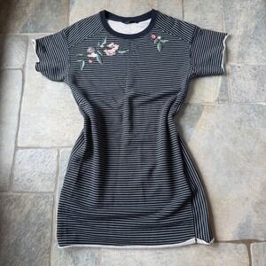 Y2K Abercrombie Striped Floral T-Shirt Dress‎ Sz M Navy White Embroidered